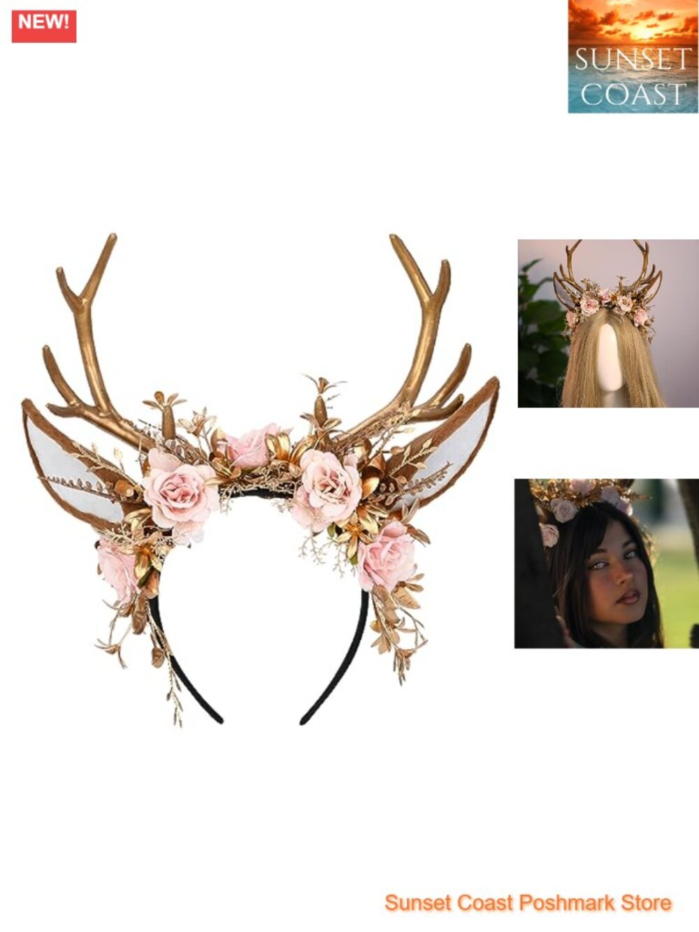 Handmade Floral Antler Headband Deer Ears Cosplay Costume Hair Accessory